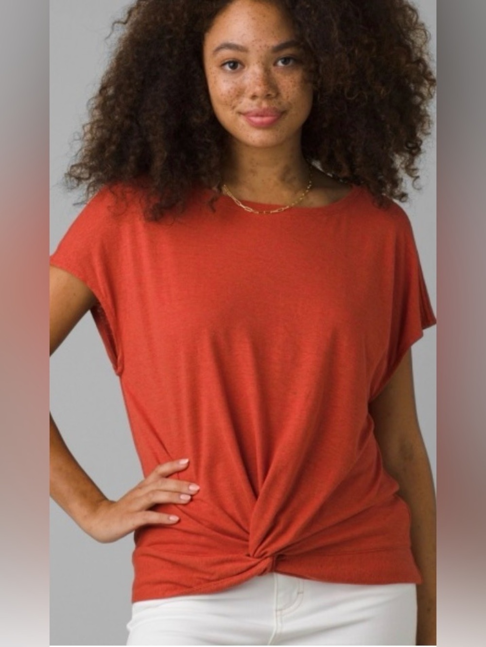 PrAna size XL PACIFIC DRIFT hemp tee in color GINGER FLOWER.